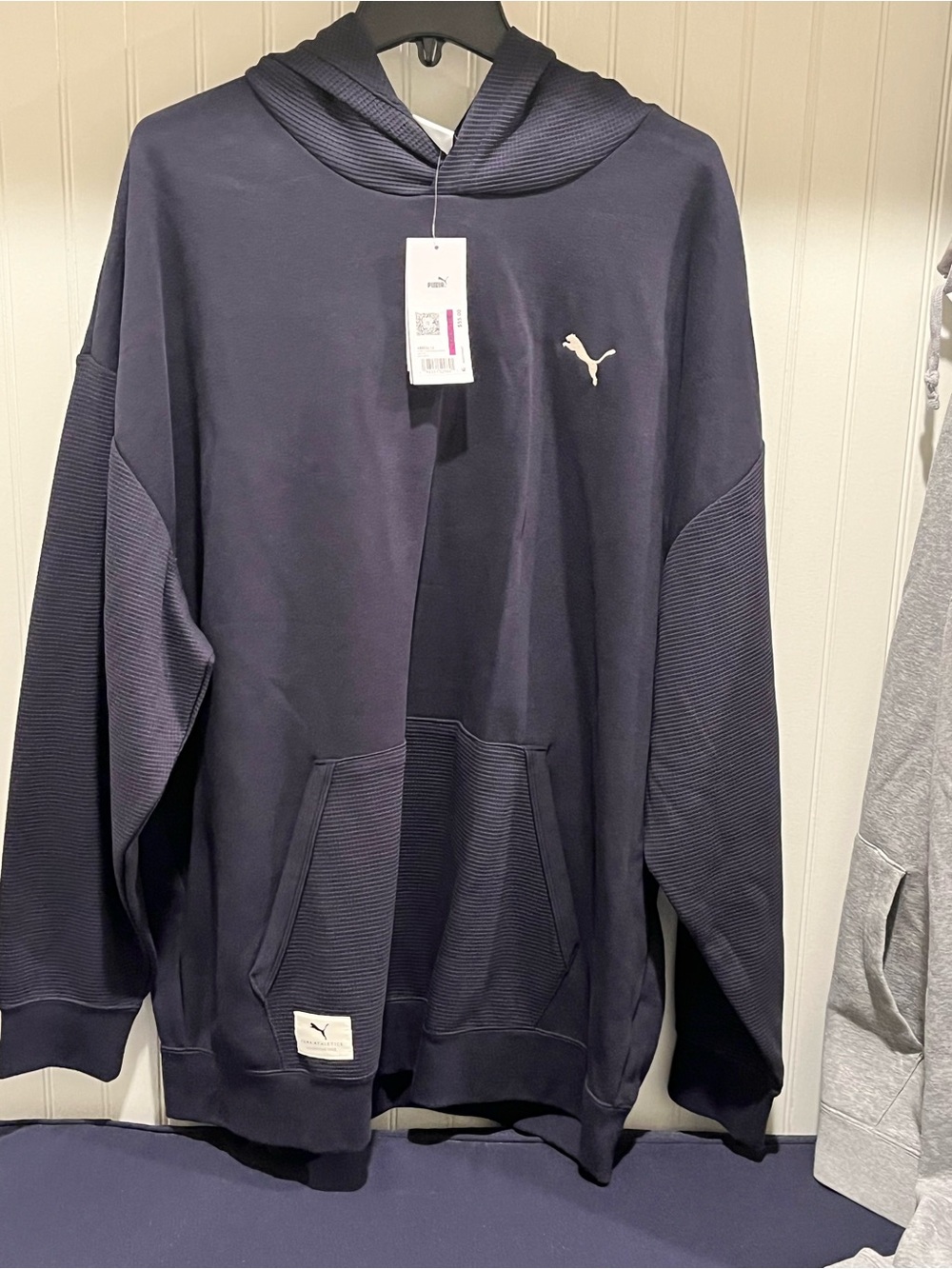 Men’s Puma Blue Weave knit Hoodie with White Logo Tag New! XXL 2X